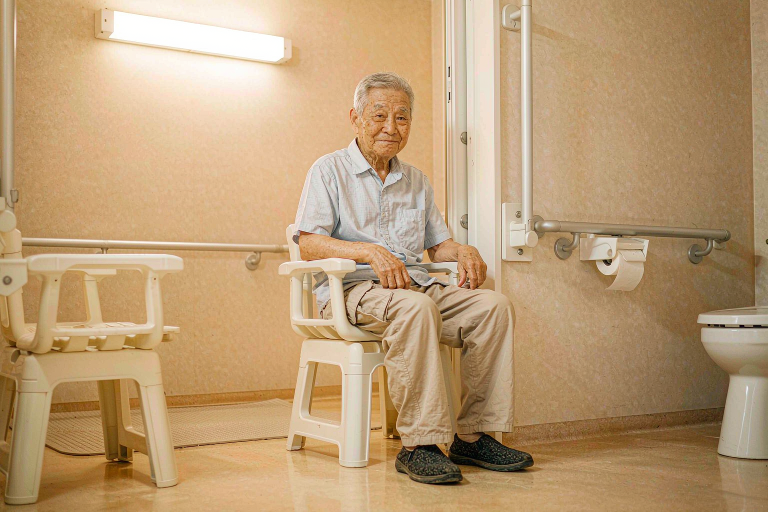 老人浴室洗澡时间,浴霸预热,家属守候