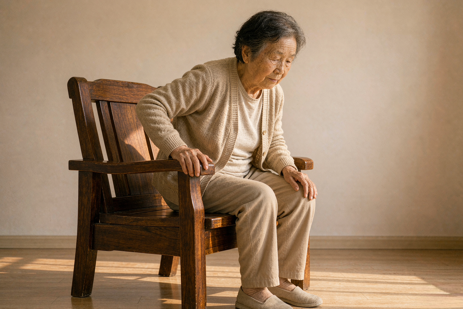 家人搀扶头晕老人慢慢坐到椅子上休息的示意图 家人搀扶头晕老人慢慢坐到椅子上休息的示意图
