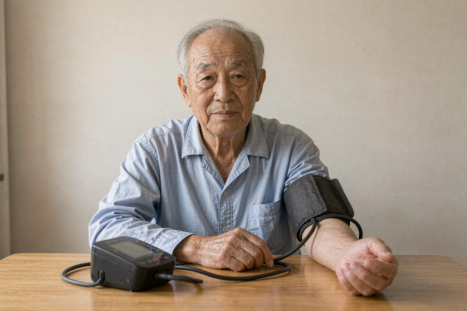 老年人在诊室内向医生出示血压记录本的示意图 老年人在诊室内向医生出示血压记录本的示意图
